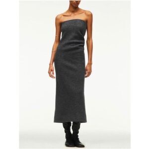 ZARA Gray Strapless Wool Limited Edition Tube Draped Maxi Dress Small